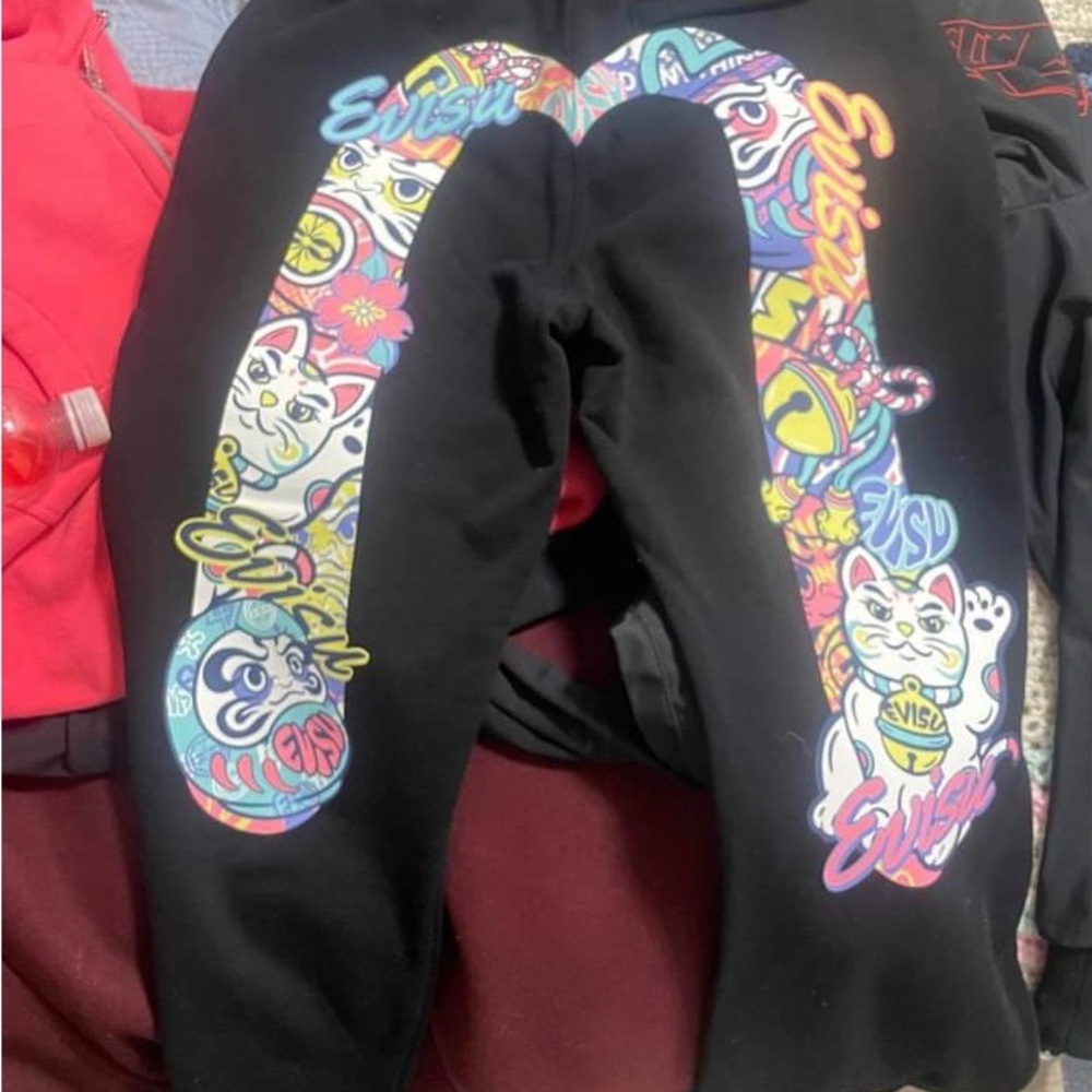 Evisu Black Multicolor Graphic Joggers